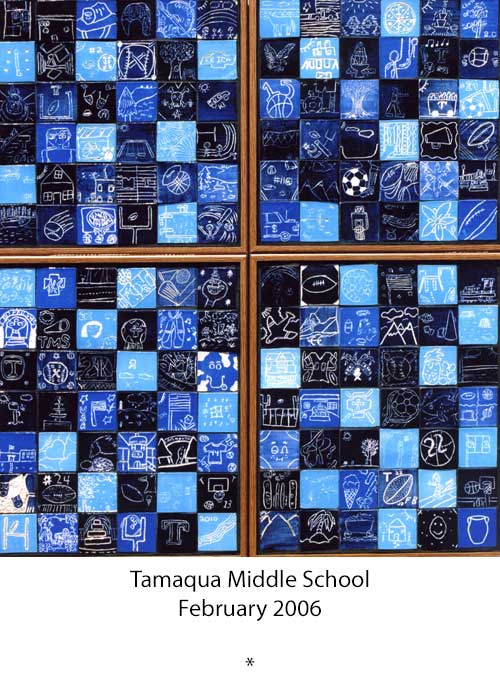 Sgraffito tiles made by the seventh grade at Tamaqua Middle School