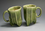 green pottery mugs made by Rick Hoffman