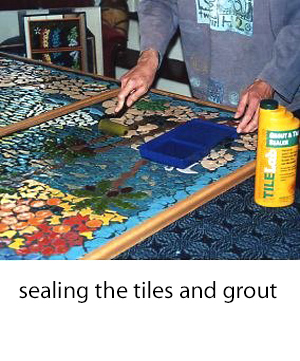 applying a sealer to the mosaic tiles and grout